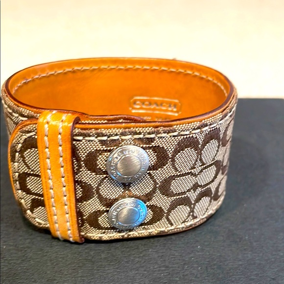 Coach Jewelry - Coach RARE Signature Jaquard Tan and Brown Monogram Cuff Bracelet